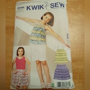 Kwik Sew Sewing Pattern 3698 Girls Ruffly Top & Ruffly Skirt Size XS-XL Uncut
